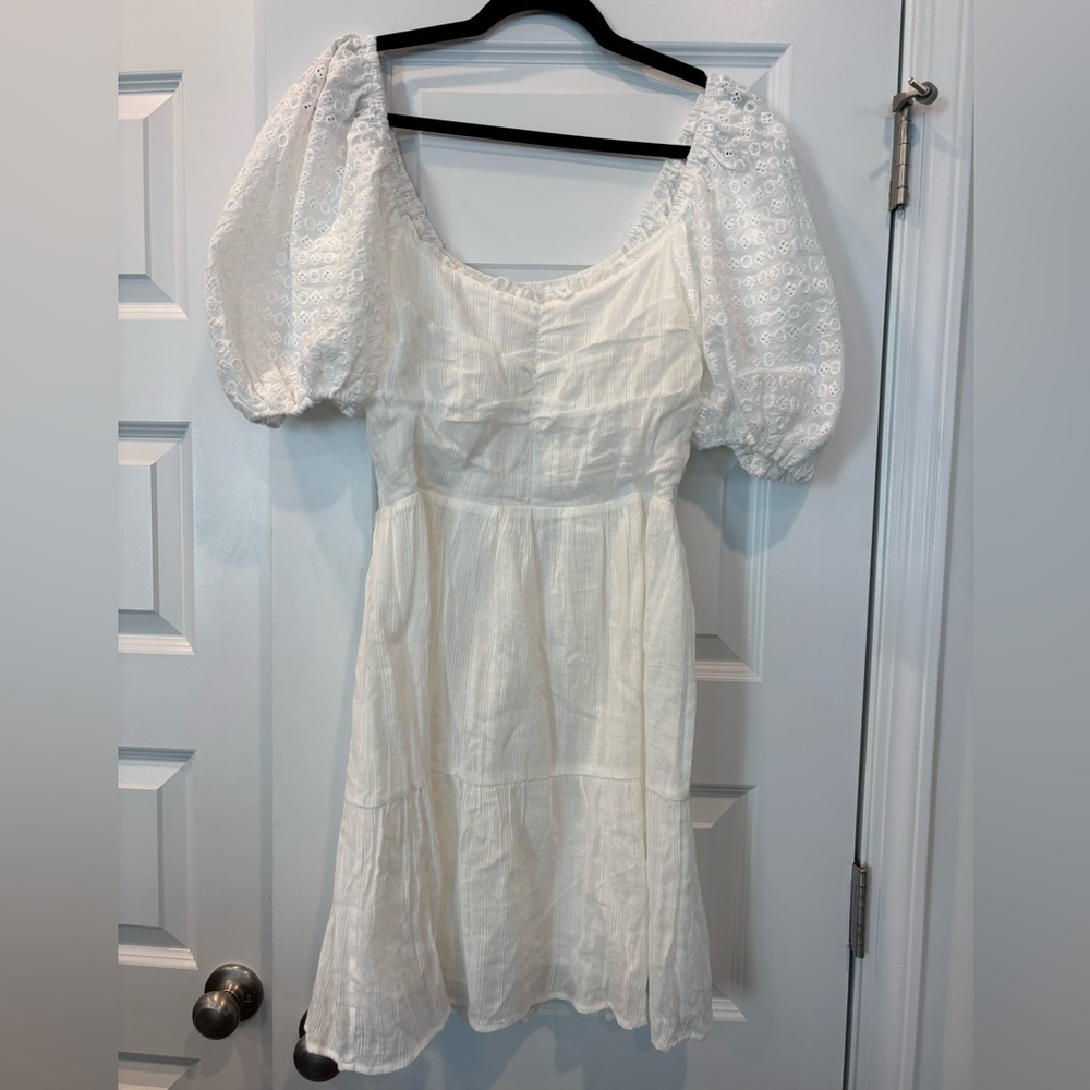 Heartloom Puff Sleeve White Cotton Beach Dress size Large NWT
